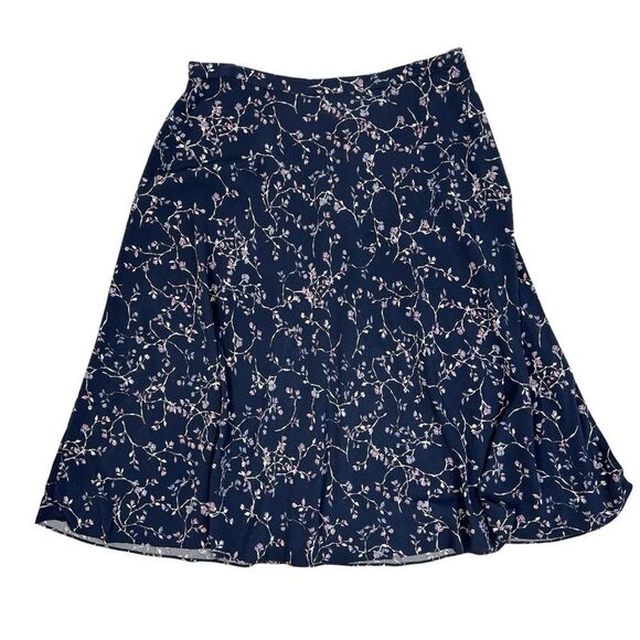J. Jill Blue Pink Floral A-Line Rayon Midi Skirt Women’s Large - Picture 2 of 8